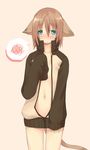  animal_ears blush cat_ears cat_tail copyright_request flat_chest green_eyes highres jacket looking_at_viewer majima_yuki naked_coat open_clothes open_jacket short_hair simple_background sleeves_past_wrists solo squiggle tail 