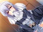  1girl bed blush clothed_sex game_cg goshujinsama_daisuki kuu_spitfire maid penis pussy red_eyes sex short_hair silver_hair uncensored vaginal 