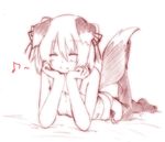  animal_ears camisole closed_eyes copyright_request dog_ears dog_tail flat_chest highres lying majima_yuki monochrome musical_note on_stomach panties short_hair side-tie_panties simple_background smile solo tail thighhighs underwear white_background 
