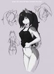  black black_clothing black_hair blue_eyes bottomless canine clothed clothing dog female fur hair half-dressed husky invalid_color jay_naylor mammal nude plain_background scowl shirt sketch solo standing tank_top veronika white_background white_fur 