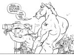  anal_penetration anthro bdsm being_watched biceps bondage bound canina canine dialog doggy_position duo equine forced from_behind fur furronika gay horse male mammal muscles nude penetration public public_sex puns rape sex slave stocks text 