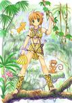  1girl alternate_costume bright_(artist) brown_hair cardcaptor_sakura green_eyes kero kinomoto_sakura li_xiaolang monkey short_hair 