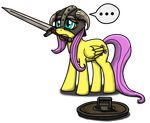  alpha_channel crossover cutie_mark equine female feral fluttershy_(mlp) friendship_is_magic friendship_is_pony fur green_eyes hair helmet horse mammal my_little_pony pegasus pink_hair plain_background pony shield solo sword the_elder_scrolls_v:_skyrim transparent_background weapon wings yellow_fur 