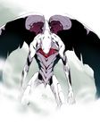  blood_from_mouth dripping fog grey_background hosaka_dx leaning_back legs_apart mass_production_eva mecha neon_genesis_evangelion no_humans solo standing wings 