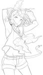  :p armpits arms_up bad_id bad_pixiv_id greyscale headphones highres kagamine_rin lineart monochrome shimoe shorts smile solo tongue tongue_out transparent_background vocaloid 