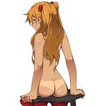  1girl ass bare_arms bare_shoulders blue_eyes breasts brown_hair hair_ornament neon_genesis_evangelion solo soryu_asuka_langley tan tanline undressing 