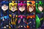  bad_end_beauty bad_end_happy bad_end_march bad_end_peace bad_end_precure bad_end_sunny black_bodysuit blonde_hair blue_eyes blue_hair bodysuit column_lineup dark_persona eyeshadow fingerless_gloves gloves green_eyes green_hair long_hair mahkn makeup multiple_girls orange_eyes orange_hair pink_eyes pink_hair precure smile smile_precure! tiara yellow_eyes 