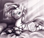  bed blue_eyes cutie_mark equine female feral friendship_is_magic looking_at_viewer lying mammal my_little_pony pluckyninja smile solo zebra zecora_(mlp) 