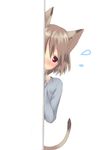  animal_ears blush brown_hair cat_ears cat_tail copyright_request flying_sweatdrops highres looking_at_viewer majima_yuki peeking_out red_eyes short_hair simple_background solo tail white_background 