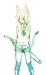  animal_ears cat_ears cat_tail copyright_request highres majima_yuki monochrome short_hair simple_background smile solo sword tail weapon white_background 
