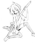  animal_ears cat_ears cat_tail copyright_request flat_chest greyscale looking_at_viewer majima_yuki monochrome short_hair simple_background skirt smile solo tail white_background 