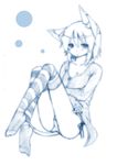  absurdres animal_ears cat_ears copyright_request flat_chest highres looking_at_viewer majima_yuki monochrome panties short_hair simple_background solo striped striped_legwear thighhighs underwear white_background 