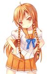  ahoge braid brown_eyes craytm culture_japan orange_hair school_uniform serafuku solo suenaga_mirai twin_braids 