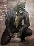  cat clothing crouching feline john_blacksad looking_at_viewer male mammal necktie pants shoes suit trousers 