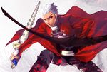  archer aya_(pixiv73672) bad_id bad_pixiv_id bow_(weapon) caladbolg dark_skin dark_skinned_male fate/stay_night fate_(series) male_focus red_eyes solo sword weapon white_hair 
