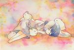  animal_ears bunny bunny_ears bunny_tail closed_eyes dress eyelashes inaba_tewi lying on_side open_mouth sleeping tail touhou traditional_media tsuru watercolor_(medium) 