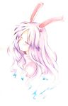  animal_ears bunny_ears closed_eyes majima_yuki purple_hair reisen_udongein_inaba simple_background smile solo touhou traditional_media white_background 