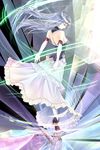  1girl blue_hair boots dress eyes_closed female gloves highres kisuiaki long_hair original solo white_legwear 