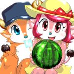  bow buffalo_bell buffalo_bull buffalo_bull_(mascot) cattle dress female hat horn looking_at_viewer male mammal nippon_professional_baseball one_eye_closed orix_buffaloes popsicle ribbons smile summer watermelon wink young 
