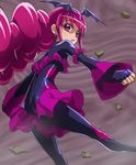  bad_end_happy bad_end_precure black_bodysuit bodysuit dark_persona from_behind haruyama_kazunori long_hair looking_at_viewer looking_back pink_eyes pink_hair precure smile_precure! solo tiara twintails 