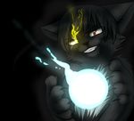  black_background black_fur black_hair cat claws drooling energy feline fur hair heterochromia mammal orb plain_background saliva 