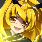  bad_end_peace bad_end_precure blonde_hair close-up dam-miyuki dark_persona long_hair looking_at_viewer open_mouth ponytail precure smile smile_precure! solo tiara yellow_eyes 
