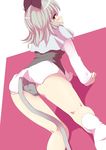  all_fours animal_ears ass blush capelet from_behind grey_hair grey_panties ishikkoro looking_back mouse_ears mouse_tail nazrin panties red_eyes short_hair solo tail touhou underwear white_legwear 