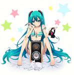  aqua_eyes aqua_hair bad_feet bad_id bad_pixiv_id barefoot bra cat chin_rest hatsune_miku headset long_hair nail_polish shin_psalm sitting solo speaker star strap_slip striped striped_bra toenail_polish underwear very_long_hair vocaloid 