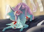  all_fours anal anal_penetration ass_up blue_fur blush canine carbuncle cum cum_while_penetrated doggy_position doggystyle ear_biting eeveelution espeon feral final_fantasy fox from_behind fur gay hands-free lying male mammal nintendo on_front open_mouth orgasm penetration pok&#233;mon pok&eacute;mon purple_eyes purple_fur red_eyes sex unknown_species video_games yuki-chi yuki_chi 