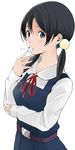  black_hair blue_eyes eating food hair_ornament kitashirakawa_tamako long_hair low_twintails mochi nishiuri_warito school_uniform solo tamako_market twintails wagashi 