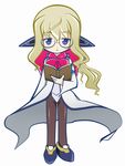  1girl black_legwear blonde_hair blue_eyes bodysuit book chibi female frown glasses kyoukai_senjou_no_horizon kyoukaisenjou_no_horizon pointy_ears ribbon solo thomas_shakespeare 