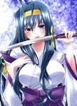  blue_hair hairband harunonanashiki himemiya_chikane kannazuki_no_miko licking long_hair solo sword weapon 