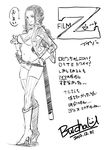  1girl 2012 artist_name bikini_top breasts butcha-u cleavage copyright_name dated eroquis gloves hand_on_hip long_hair midriff monochrome navel nico_robin one_piece one_piece_film_z open_clothes open_shirt shirt short_shorts shorts smile solo standing sword title_drop translation_request weapon 