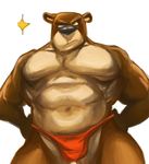  anthro bear biceps brown_fur bulge clothed clothing fur gingertail green_eyes half-dressed looking_at_viewer male mammal muscles pecs pose solo speedo standing swimsuit thong topless underwear 