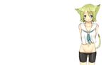  animal_ears bike_shorts blue_eyes blush catgirl flat_chest green_hair majima_yuki seifuku short_hair tail white 