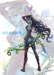  arrow ass avatar_(movie) blue_skin bow_(weapon) lilimo long_hair pointy_ears weapon yellow_eyes zoom_layer 