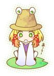  blonde_hair chibi fuuka_(fukasheu) green_eyes hat lily_pad moriya_suwako solo touhou 