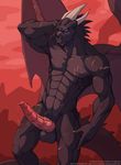  abs armpits balls barbs biceps black_skin blue_eyes cum dragon erection horn male muscles nude pecs penis scalie scar smile solo wings wolfy-nail 