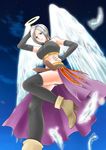  angel_wings blue_eyes boots breasts bridal_gauntlets choker dragon_quest dragon_quest_ix elbow_gloves gloves halo high_heels large_breasts midriff ooshima_towa raviel shoes short_hair silver_hair skirt solo thighhighs wings 