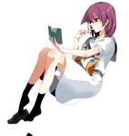  book eating kenao miyanaga_teru reading red_hair saki school_uniform shiraitodai_school_uniform shoe_dangle shoes short_hair single_shoe socks solo 