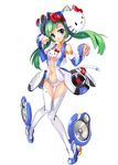  blue_eyes bodysuit breasts center_opening cleavage detached_sleeves green_hair headset hello_kitty hello_kitty_to_issho! highres medium_breasts paw_pose phonograph speaker thighhighs turntable underboob white_legwear zeco 