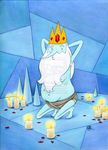  adventure_time beard blue candle deviantart_logo facial_hair highres ice ice_king king male_focus petals rose_petals solo watermark 