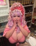  1girl asian breasts fat hoshima_mika huge_breasts photo purple_hair solo 