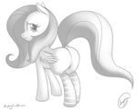  equine female feral fluttershy_(mlp) friendship_is_magic horse looking_at_viewer looking_back mammal my_little_pony nude pegasus plain_background pony presenting presenting_hindquarters skipsy socks solo white_background wings 