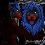  black blue feline female ftm fur gender_transformation gold invalid_color lion magic male mammal mane mirror tomboy transgender 