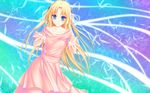  1girl blonde_hair blue_eyes collarbone dress female highres long_hair looking_at_viewer mel_carlyle official_art ryuuyoku_no_melodia solo tenmaso whirlpool_(studio) 