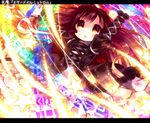  :o arm_up chibi colorful danmaku dearoliha dress gradient_hair highres hijiri_byakuren juliet_sleeves letterboxed light_particles light_trail long_hair long_sleeves looking_at_viewer multicolored_hair outstretched_arm puffy_sleeves purple_eyes scroll solo star touhou 
