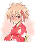  blush brown_hair eguchi_sera flower itamochi japanese_clothes kimono saki saki_achiga-hen short_hair smile solo 
