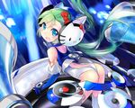  bodysuit green_hair headphones hello_kitty jpeg_artifacts thighhighs twintails zeco 
