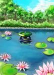  flower forest gen_3_pokemon lily_pad lotad nature no_humans pokemon pokemon_(creature) pond solo swimming tabira331 water 